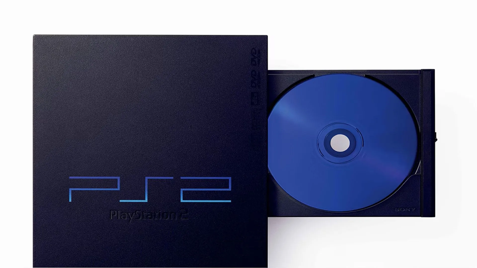 Máy chơi game PlayStation 2 với khay đĩa mở, minh họa khả năng đa phương tiện