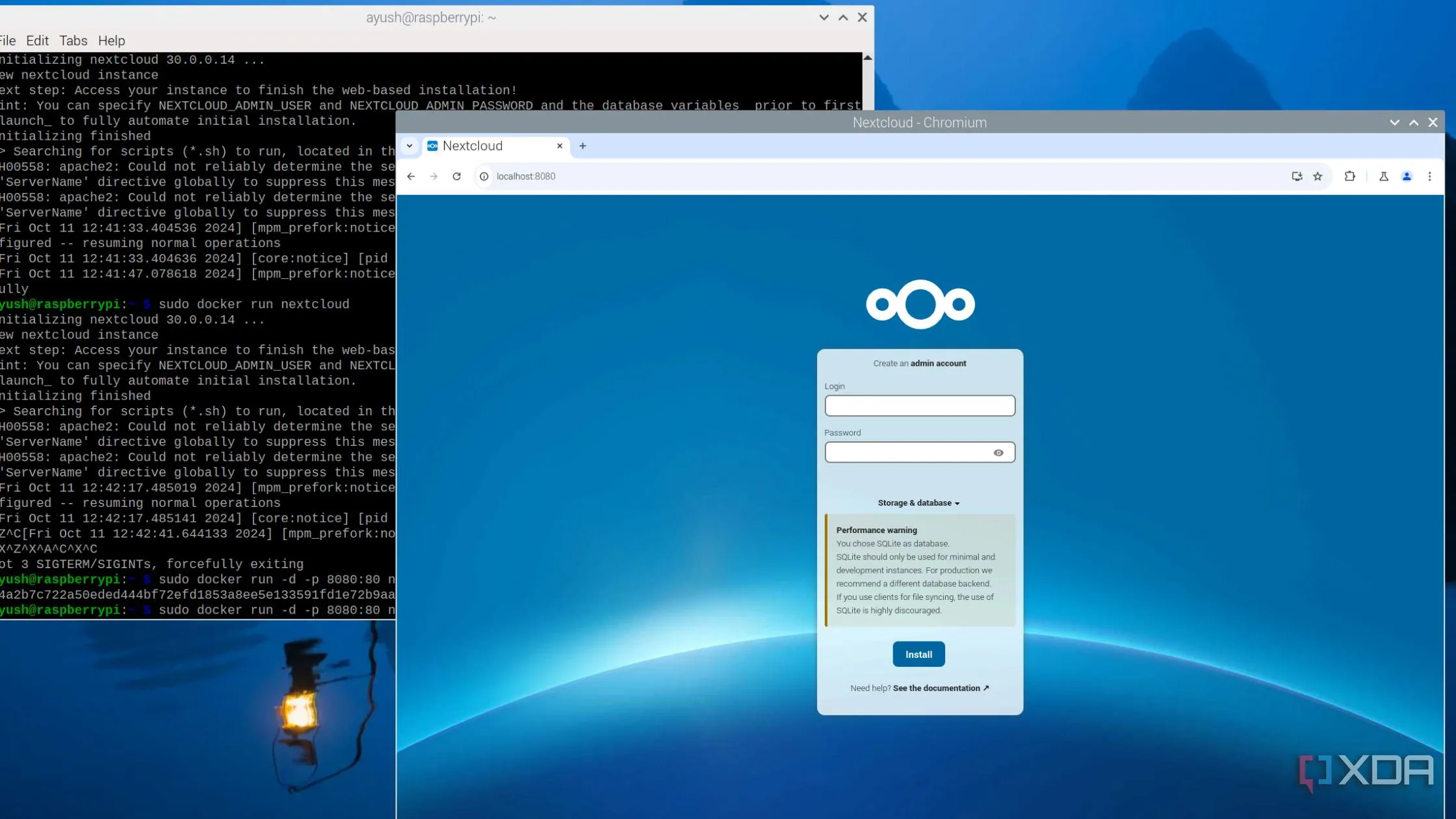 Máy chủ Nextcloud được triển khai dưới dạng container Docker trên bo mạch Raspberry Pi, thể hiện giải pháp tự host nhỏ gọn và hiệu quả