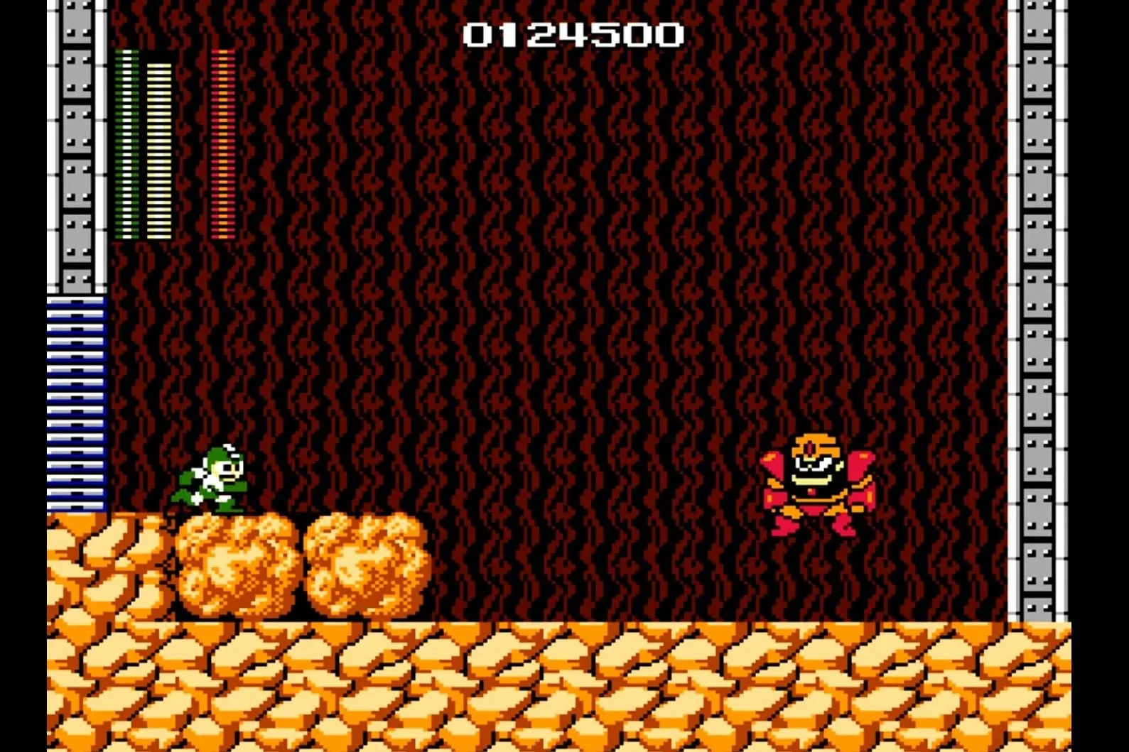 Mega Man trong trận chiến căng thẳng với một trong những con boss khó nhằn trên hệ máy NES