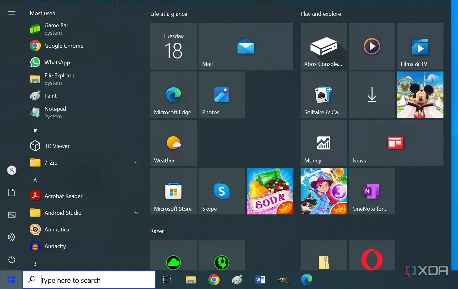 Menu Start trên Windows 10