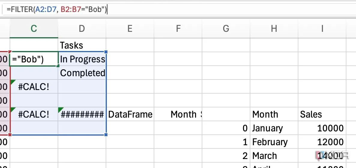 Minh họa cách sử dụng hàm FILTER trong Excel để lọc dữ liệu dựa trên nhiều điều kiện, ví dụ lọc công việc theo người được giao