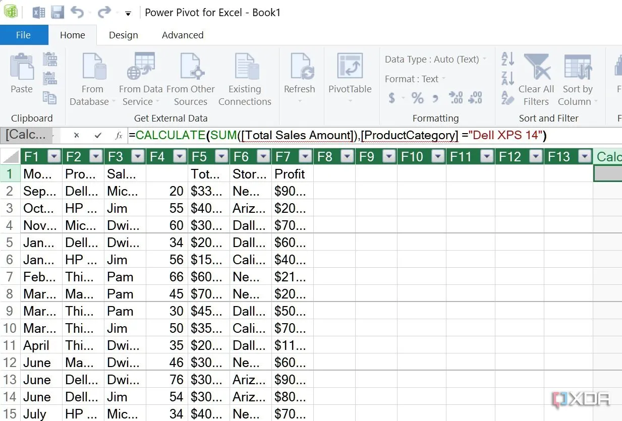 Minh họa hàm DAX đang hoạt động trong Excel, cải thiện hiệu suất công thức