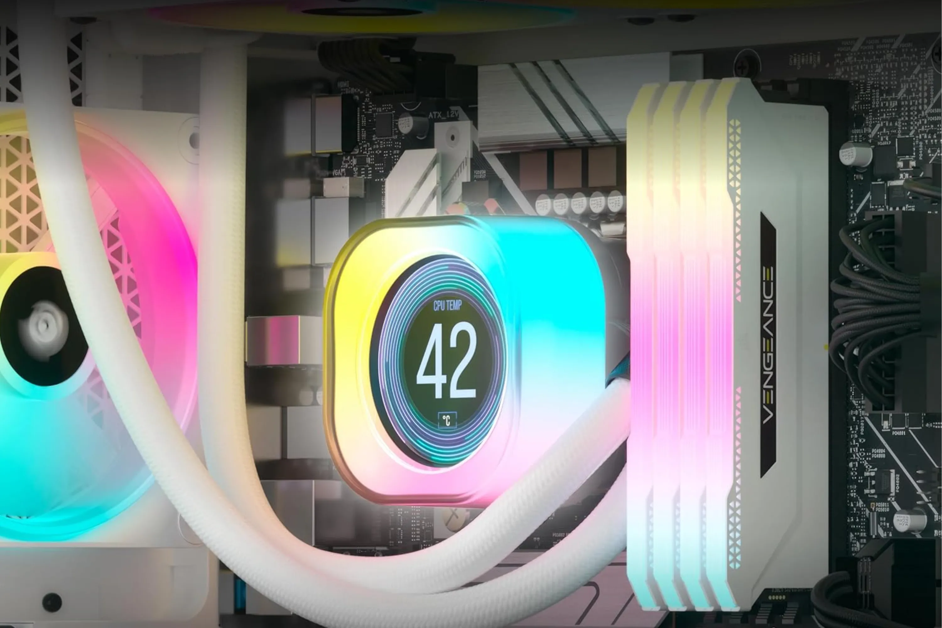Mô-đun màn hình LCD trên tản nhiệt nước AIO Corsair iCUE LINK với hiệu ứng ánh sáng RGB
