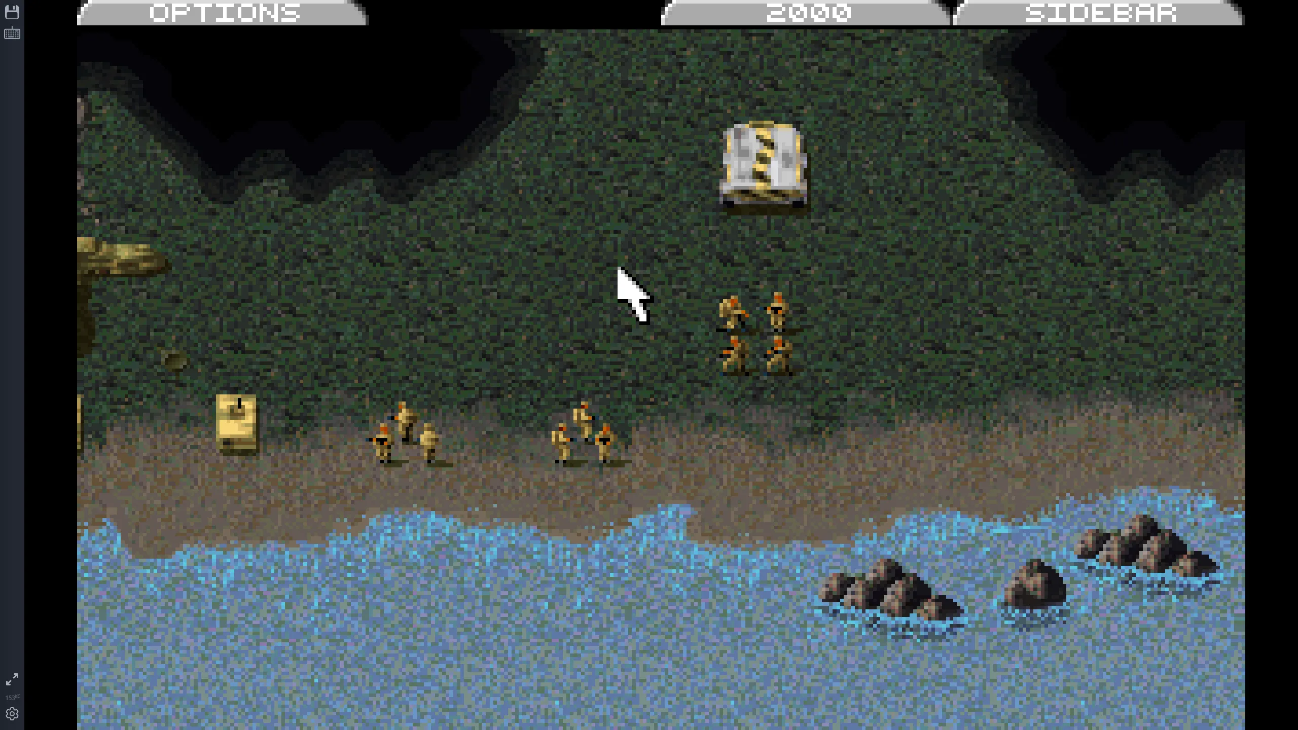 Một ảnh chụp màn hình từ game DOS Command &amp; Conquer, cho thấy binh lính bên sông