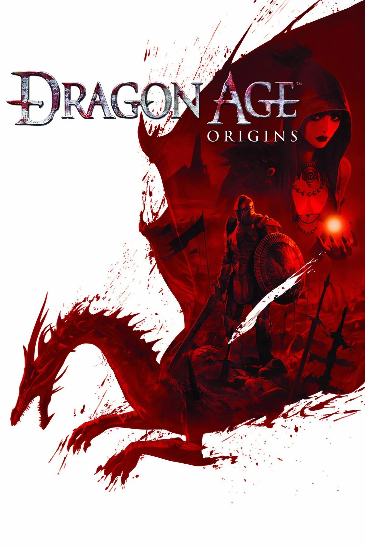 Một cảnh chiến đấu trong Dragon Age: Origins với các nhân vật sử dụng phép thuật và vũ khí