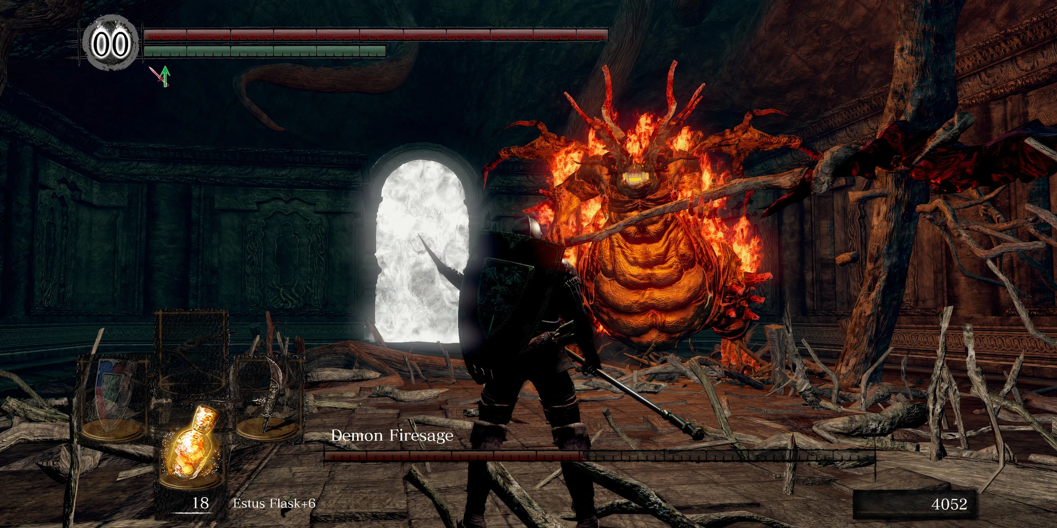 Một chiến binh bí ẩn đứng giữa cảnh quan hoang tàn trong Dark Souls