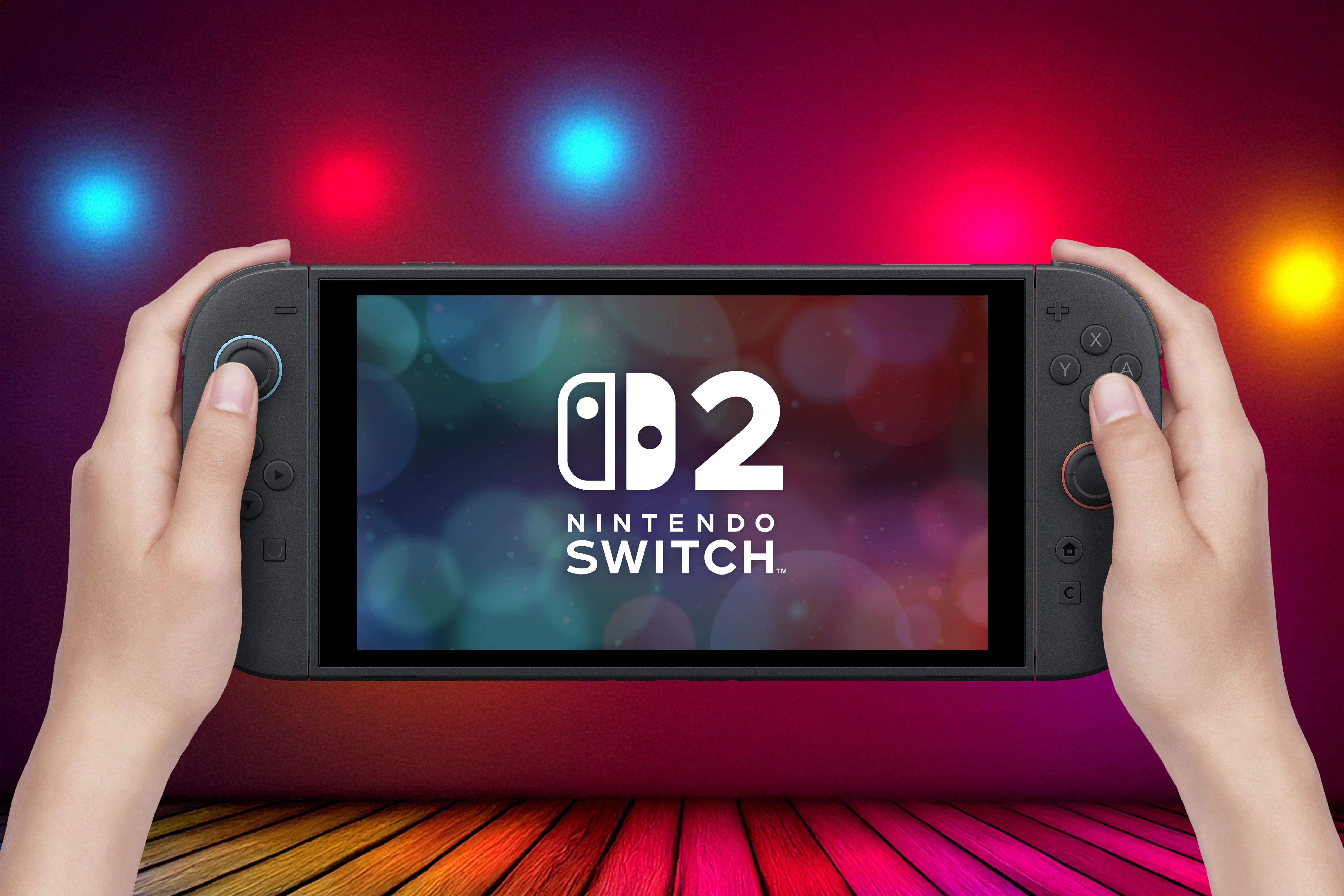 Một người đang cầm máy chơi game Nintendo Switch 2 ở chế độ cầm tay