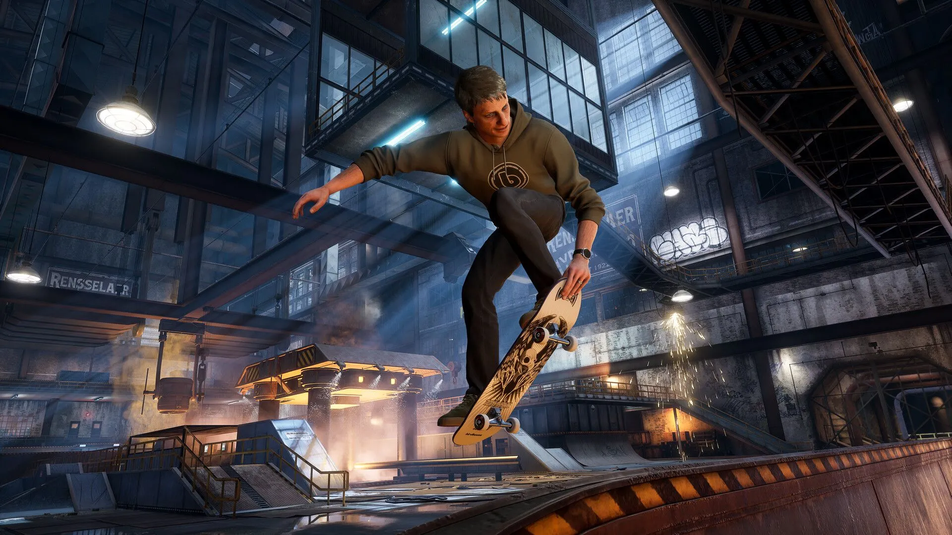 Một người trượt ván đang thực hiện cú trick trên không trong game Tony Hawk's Pro Skater 3 + 4