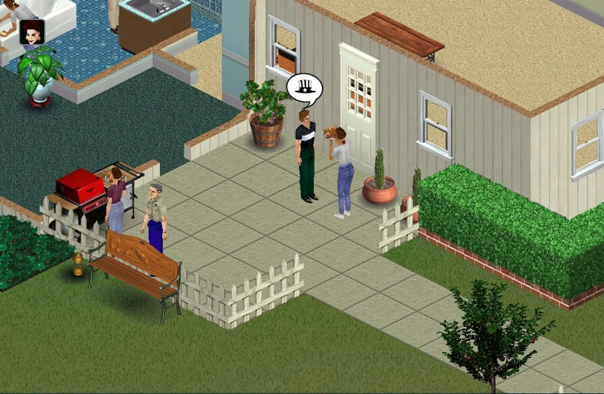 Một Sim trong ngôi nhà của mình, giao diện người dùng quen thuộc của The Sims