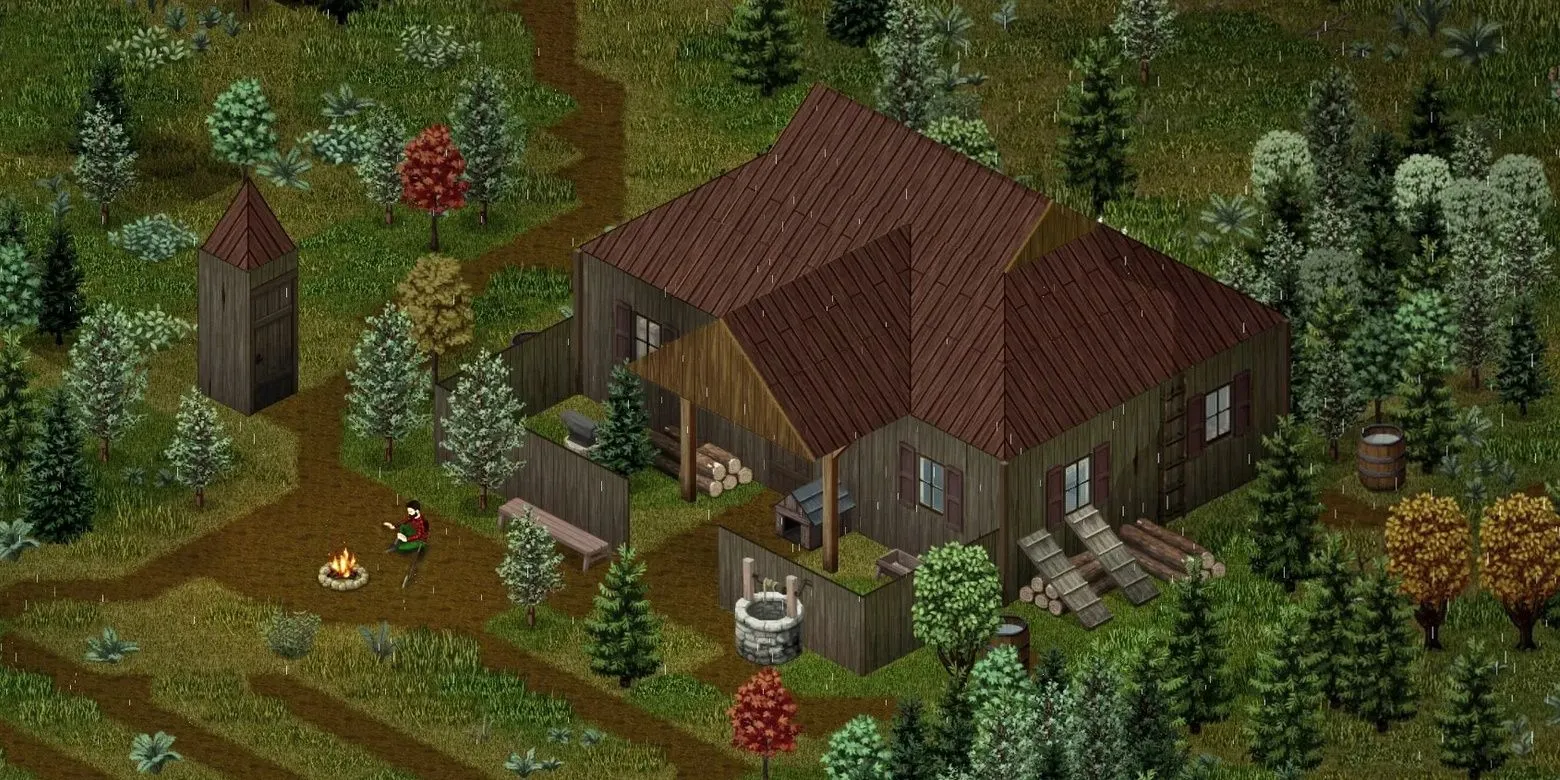 Ngôi nhà hoang tàn giữa rừng cây trong Project Zomboid