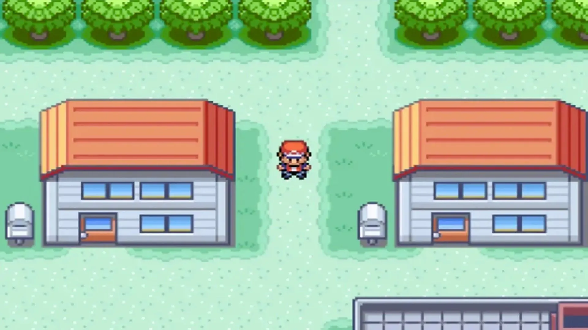 Người chơi khám phá một thị trấn trong phiên bản Pokémon FireRed trên Game Boy Advance
