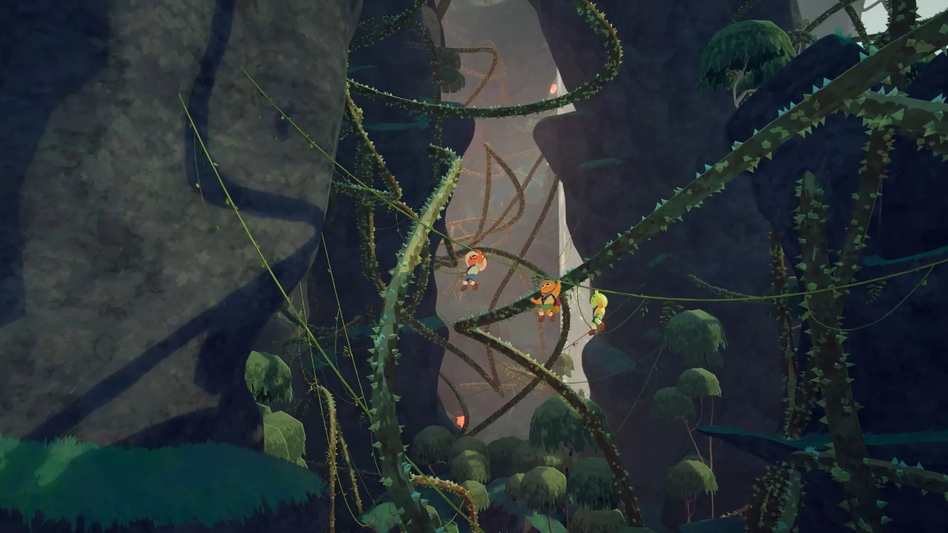 Người chơi Peak leo qua dây leo trong khu rừng, địa hình đa dạng của game