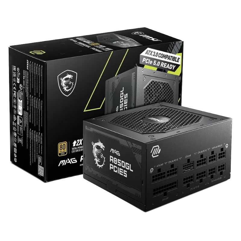 Nguồn máy tính MSI MAG A850GL với hiệu quả 80+ Gold
