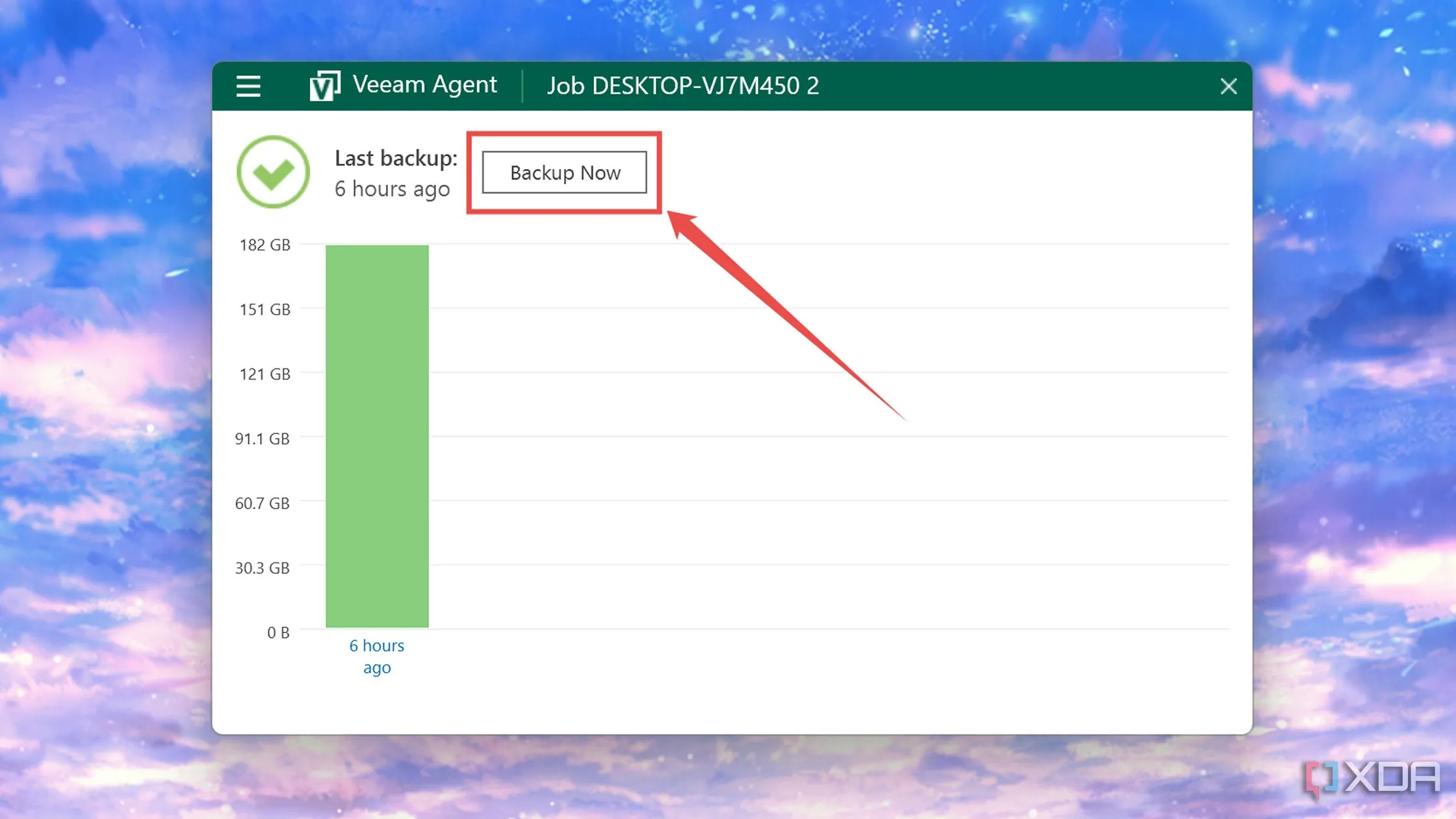 Nhấn Backup Now để bắt đầu sao lưu dữ liệu ngay lập tức với Veeam Agent