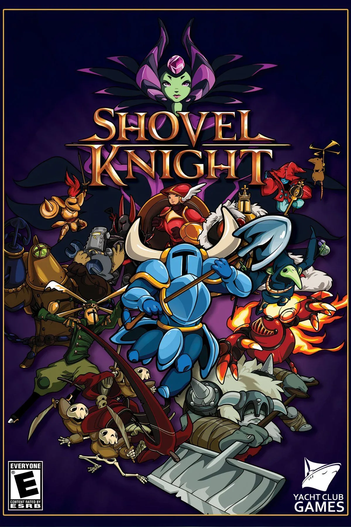 Nhân vật Shovel Knight vung xẻng chiến đấu trong môi trường 2D pixel art