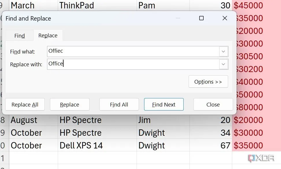 Nhập từ khóa cần tìm và từ thay thế vào hộp thoại Find and Replace của Excel