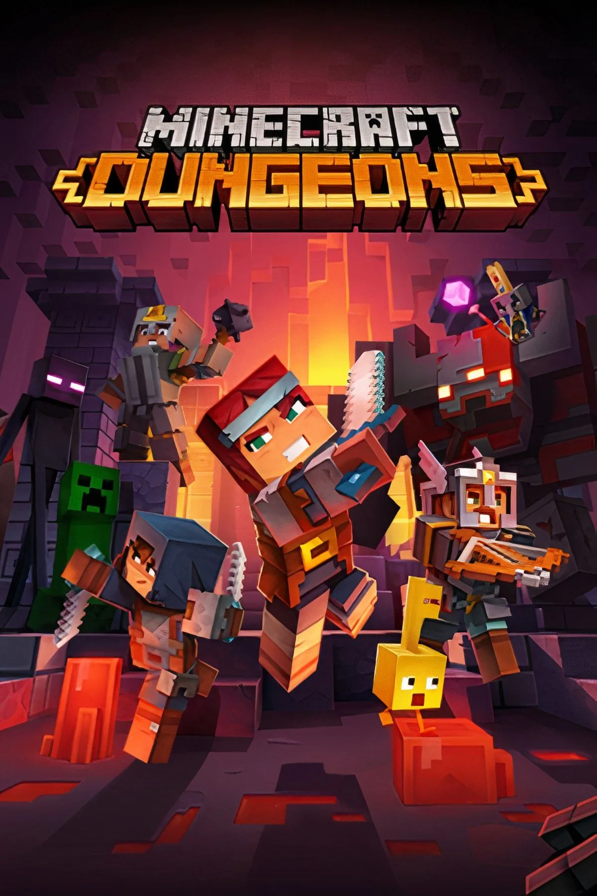 Nhóm anh hùng đang chiến đấu với quái vật trong hầm ngục của Minecraft Dungeons