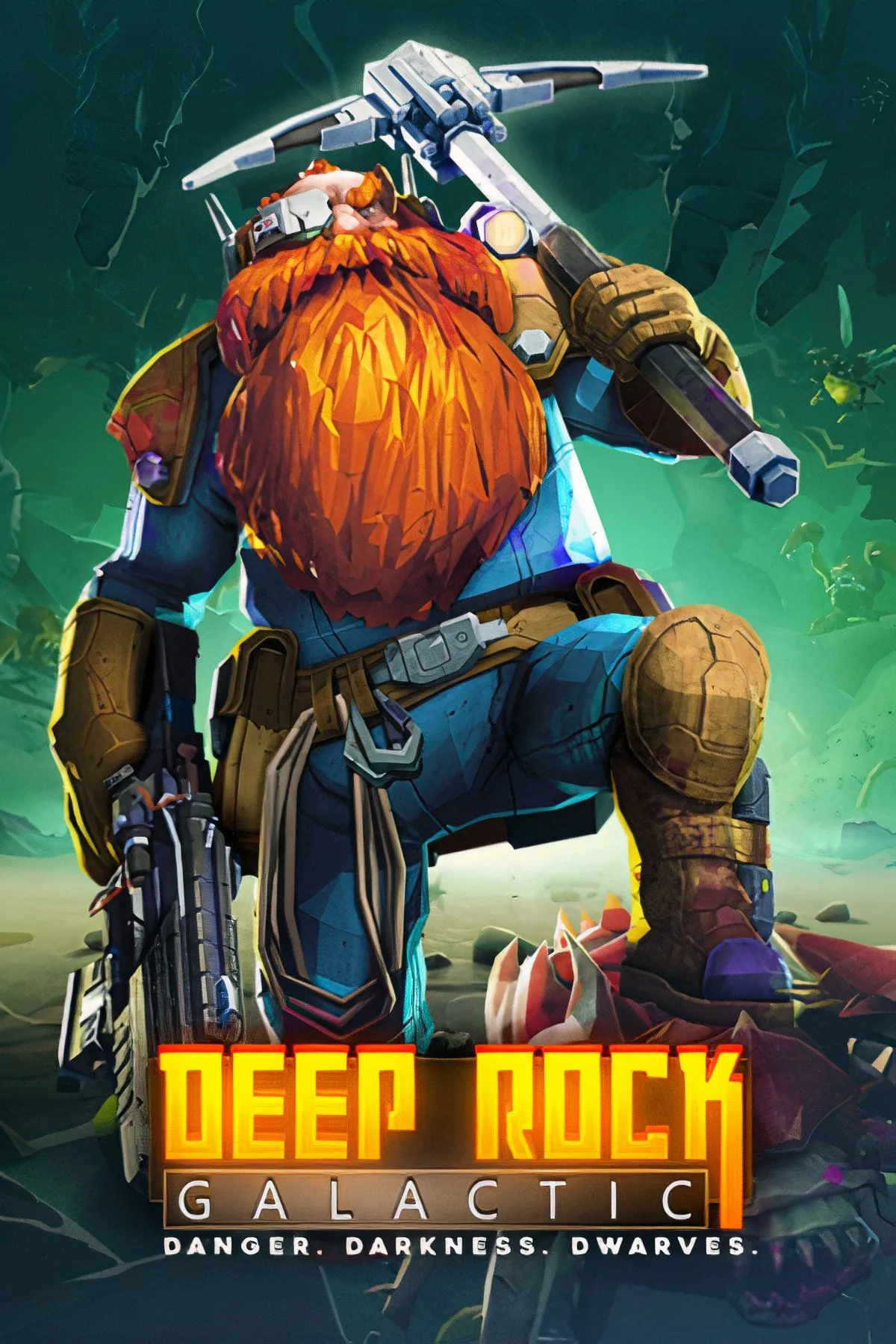 Nhóm lính lùn không gian trong Deep Rock Galactic đang khai thác khoáng sản và chiến đấu trong hang động ngoài hành tinh.