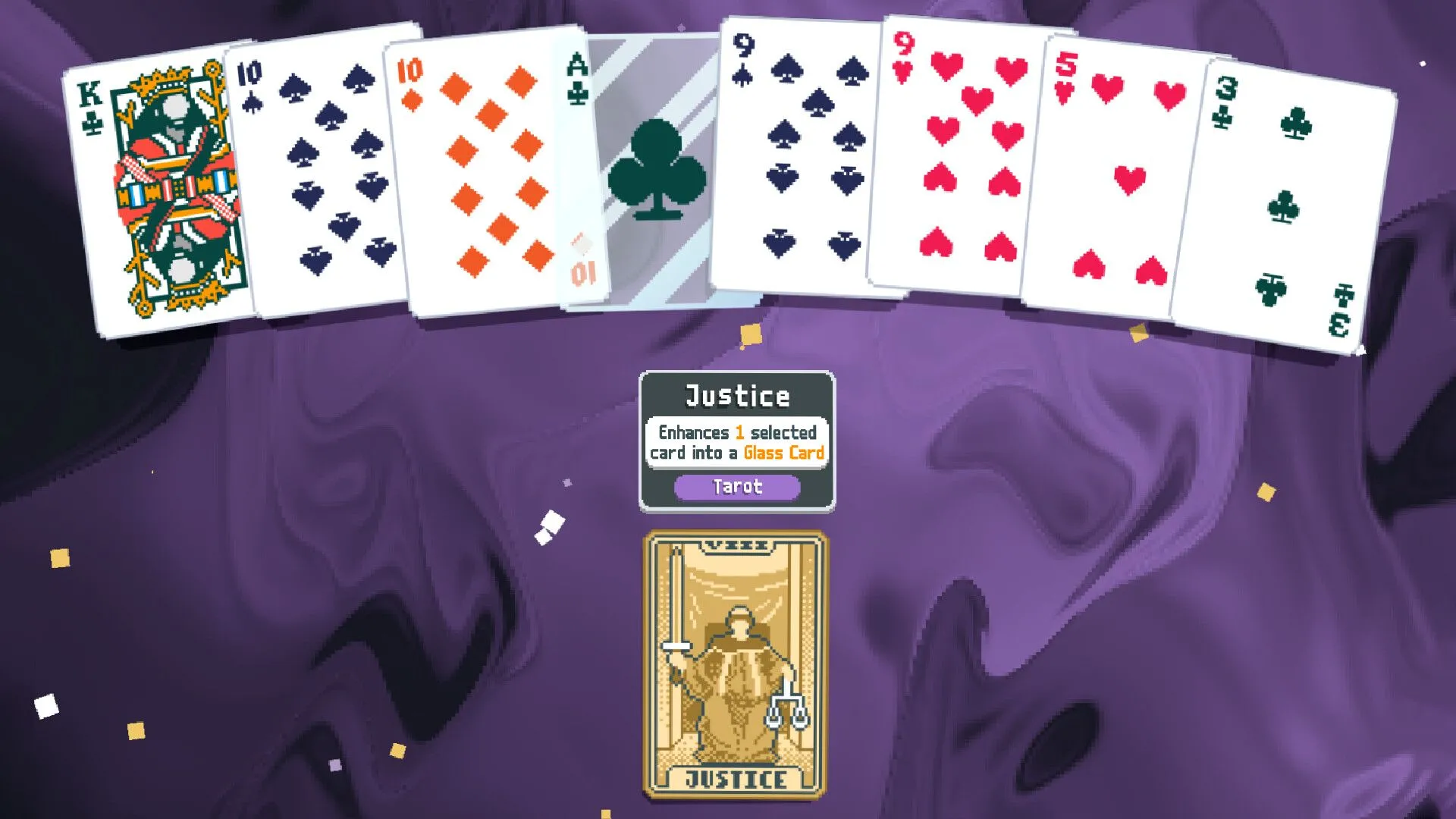 Những lá bài chơi game trên nền màu tím.