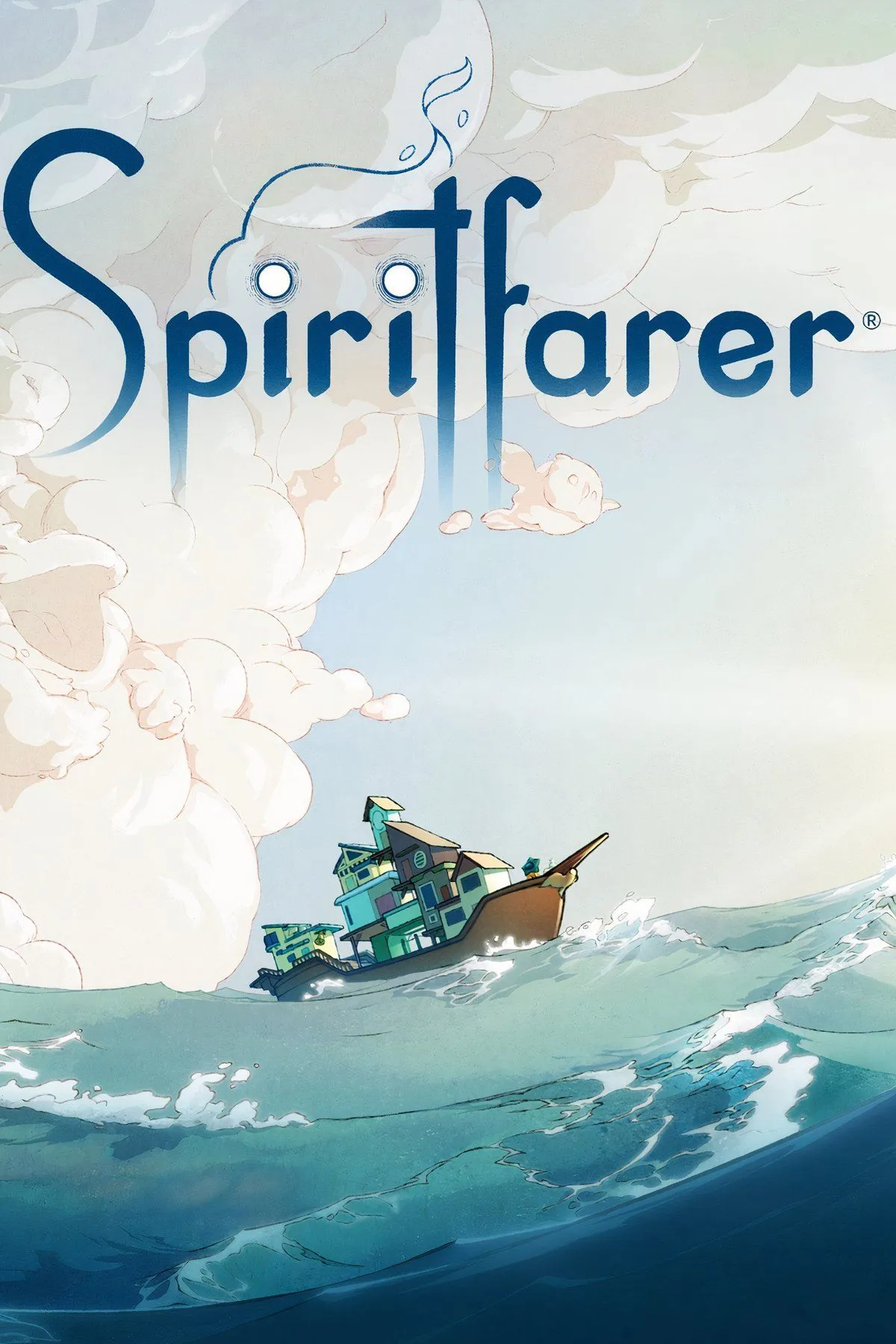Nữ nhân vật chính Stella trong game Spiritfarer đứng trên thuyền với một linh hồn khác.