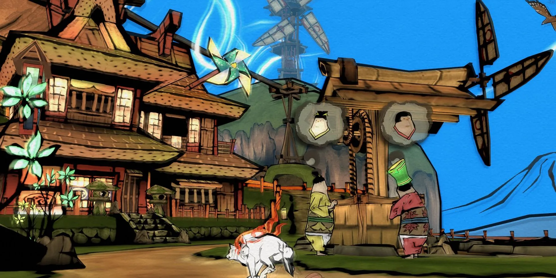 Nữ thần Amaterasu dưới dạng sói trắng khám phá một thế giới đầy màu sắc trong Okami