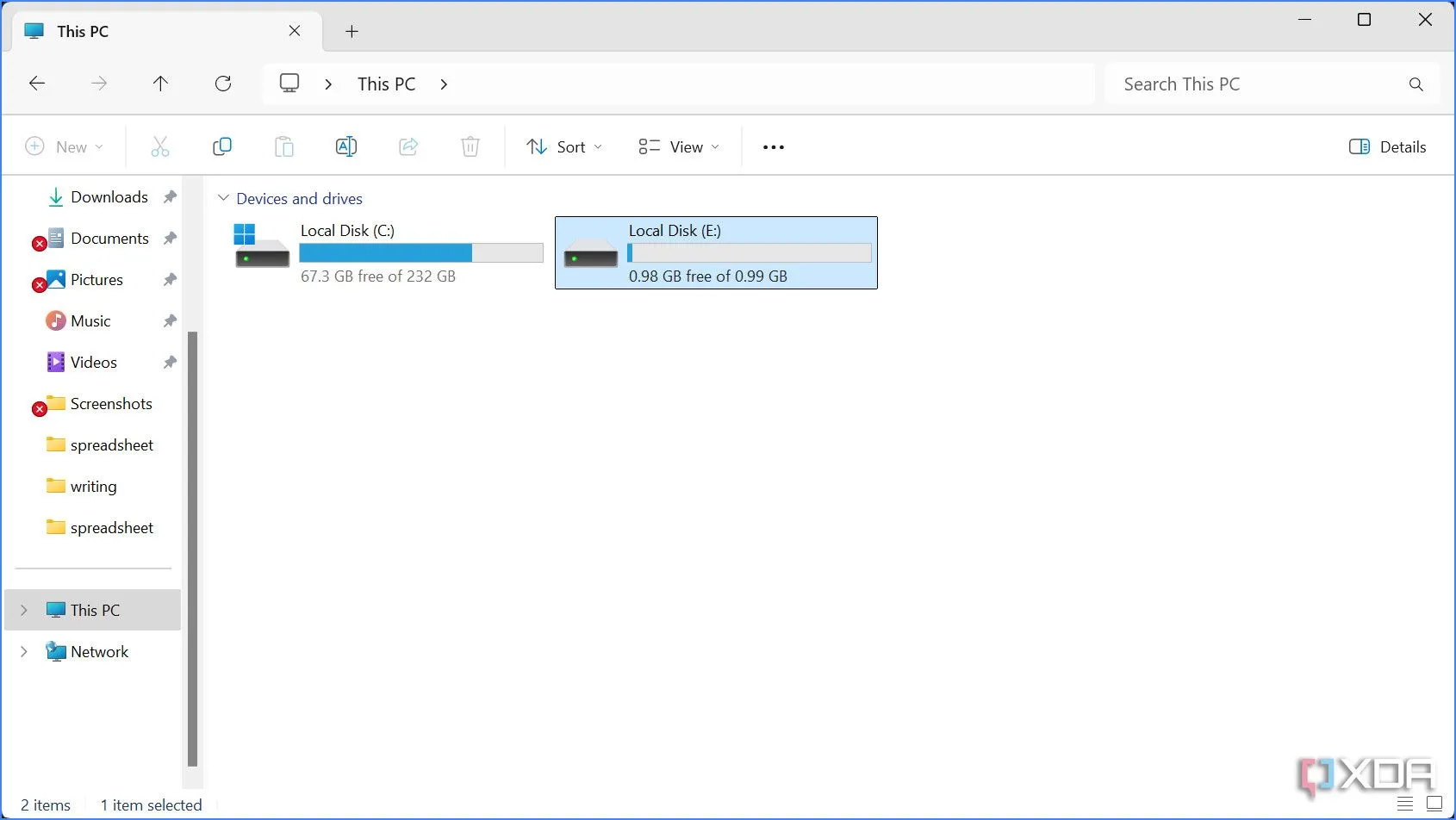 Ổ đĩa RAM ảo (Virtual Disk) mới được tạo thành công hiển thị trong File Explorer của Windows 11.