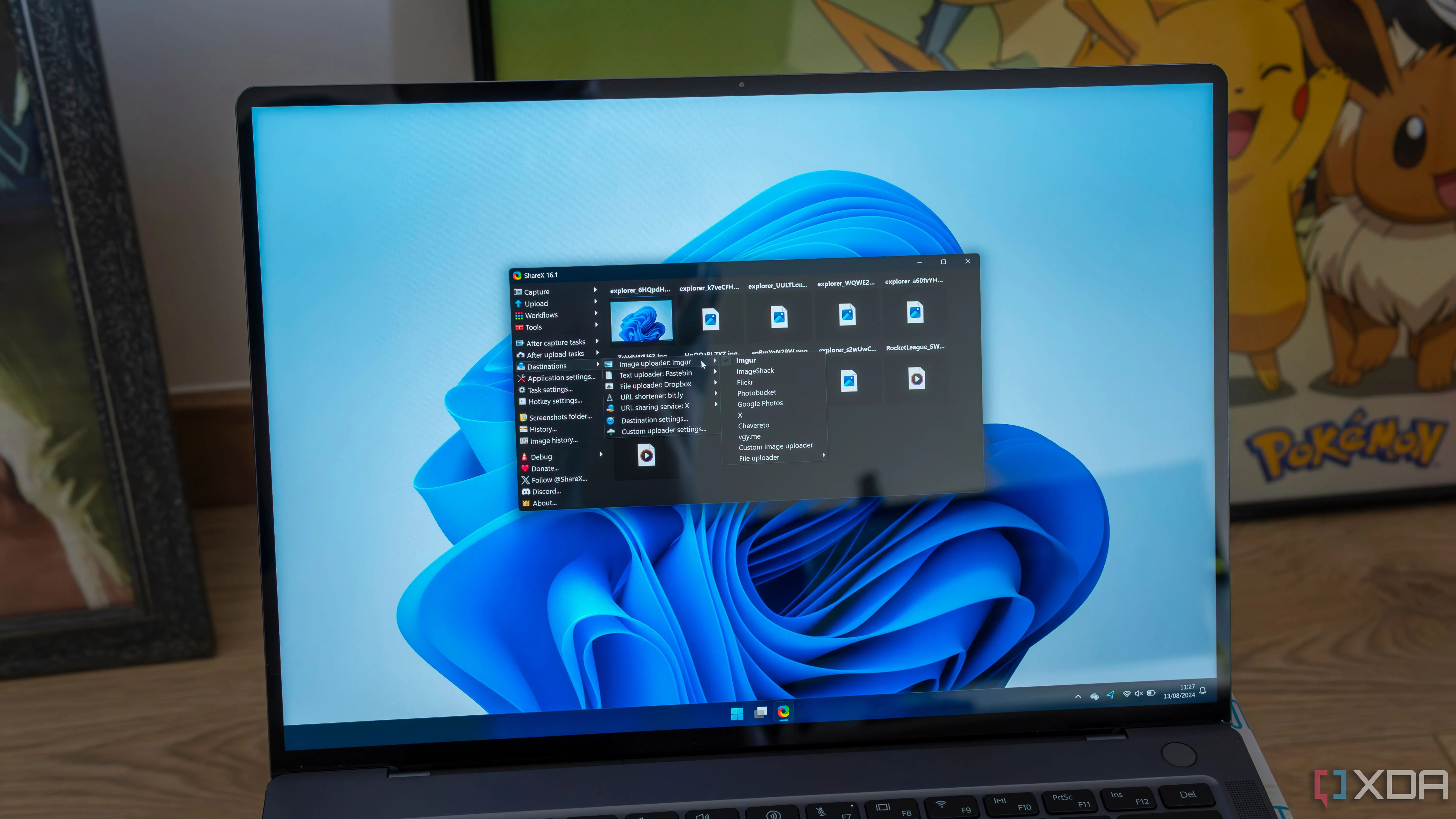Phần mềm ShareX Portable đang hoạt động trên máy tính xách tay Windows 11, hiển thị các tùy chọn chụp màn hình