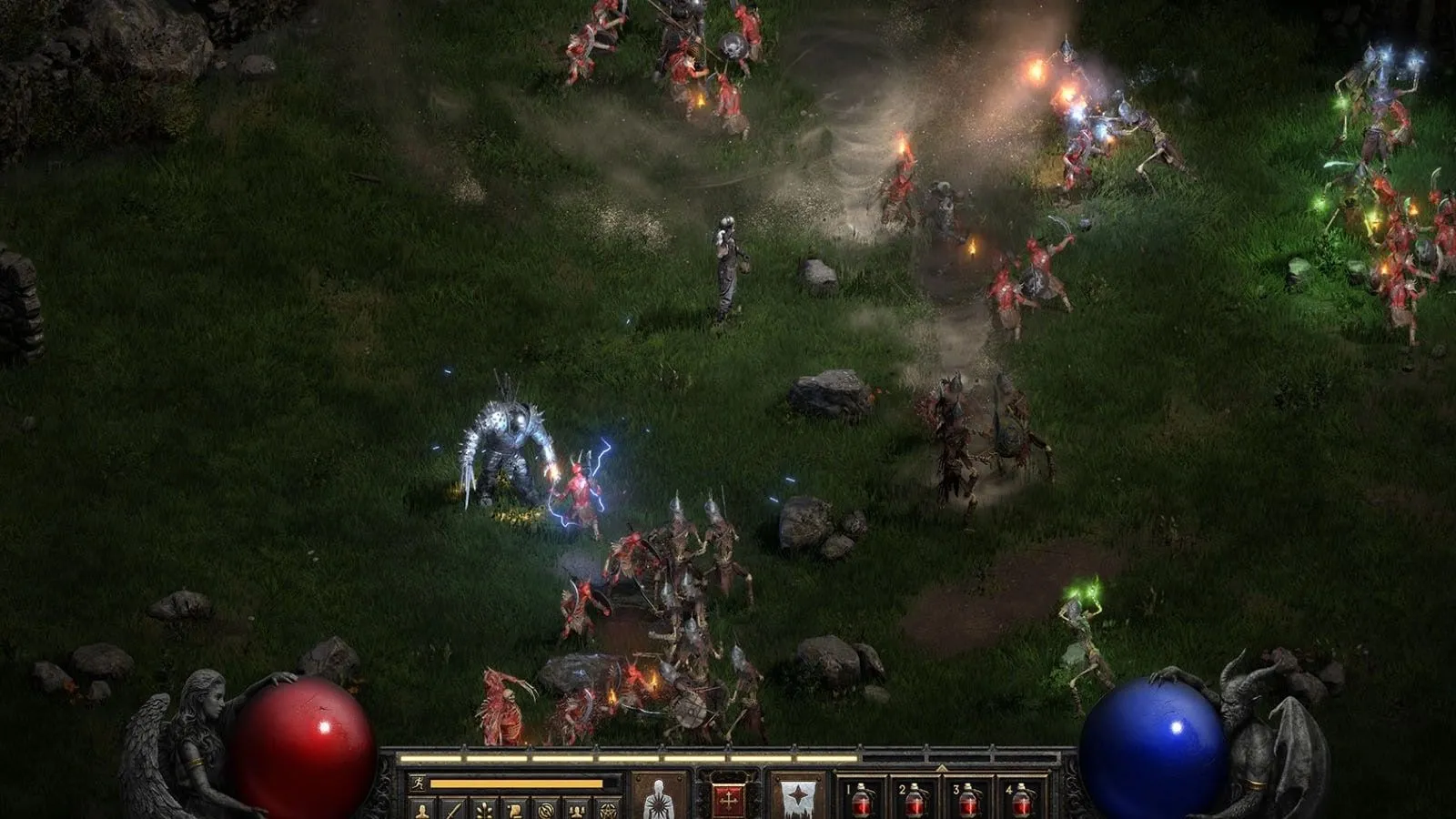 Pháp sư Diablo 2 Resurrected chiến đấu trên cánh đồng