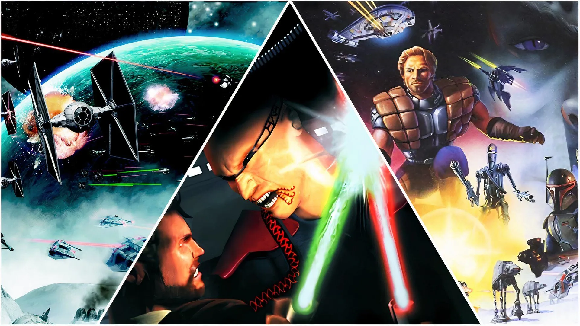 Phi thuyền X-Wing chiến đấu trong không gian, đại diện cho series Star Wars Rogue Squadron