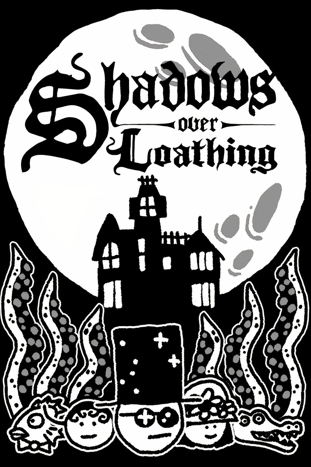 Phong cách đồ họa vẽ tay đen trắng đơn giản nhưng hài hước của game Shadows Over Loathing, với các nhân vật hình người que