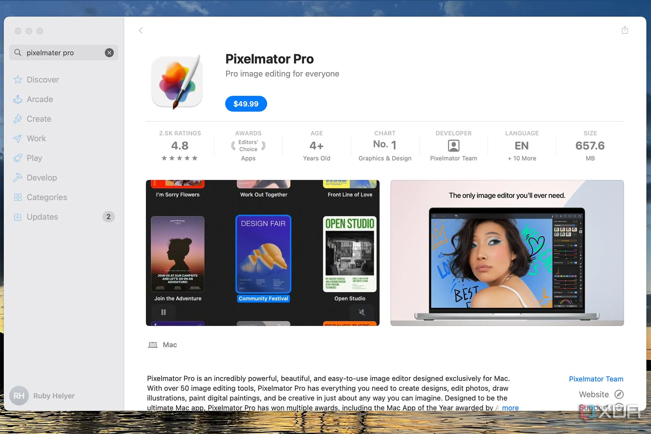 Pixelmator Pro trên Apple App Store, hiển thị mức giá