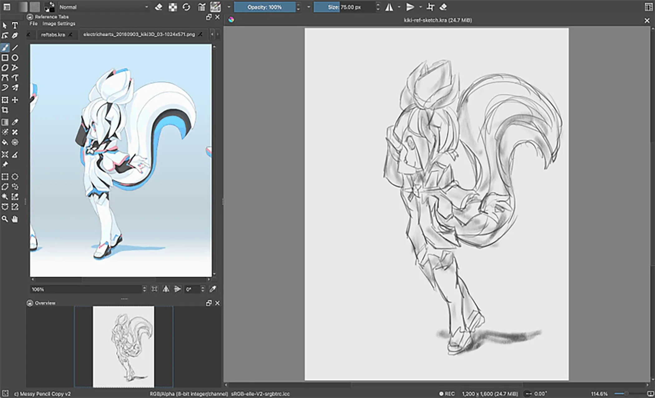 Plugin Reference Tabs Docker trong Krita cho phép xem nhiều ảnh tham khảo dạng tab