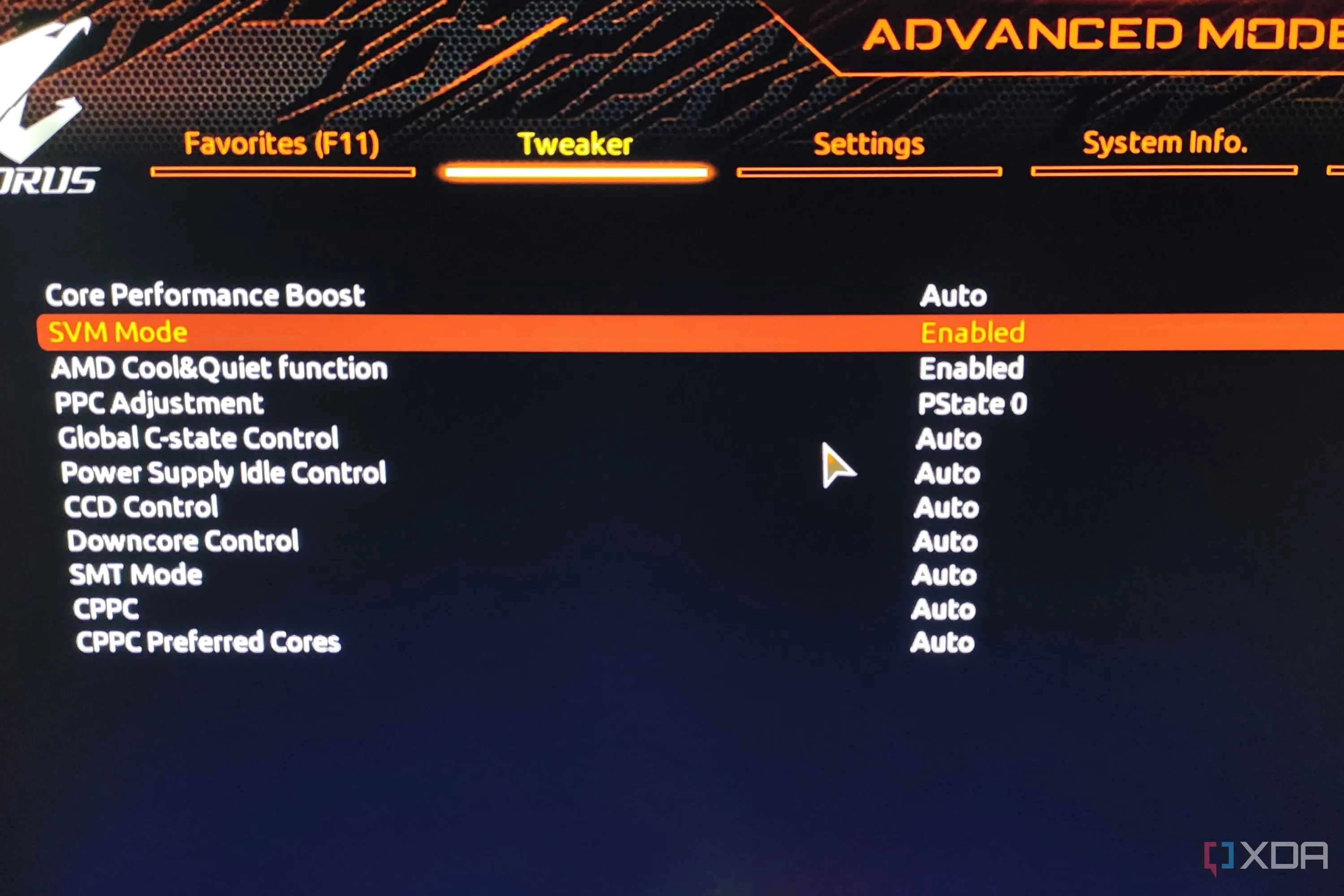 Quy trình kích hoạt chế độ SVM trong BIOS Gigabyte Aorus