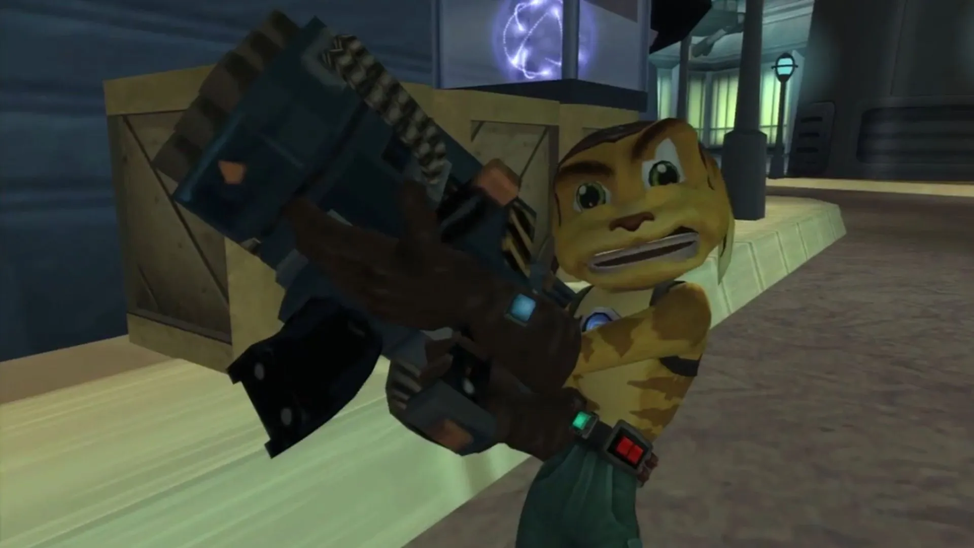 Ratchet với khẩu pháo R.Y.N.O. hủy diệt trong game Ratchet &amp; Clank
