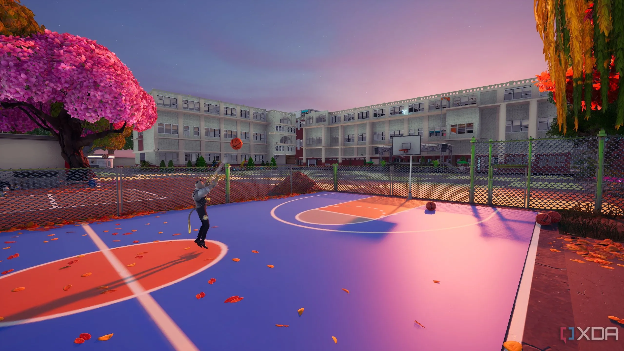 Sân bóng rổ trong bản đồ trường học tùy chỉnh được tạo bằng Unreal Engine cho Fortnite