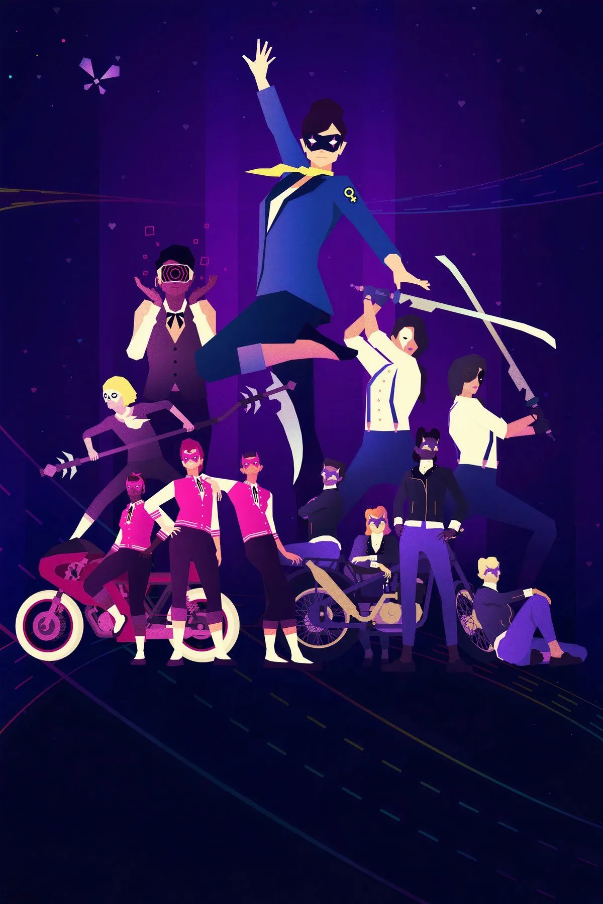 Sayonara Wild Hearts - Nữ nhân vật cưỡi mô tô trong thế giới neon
