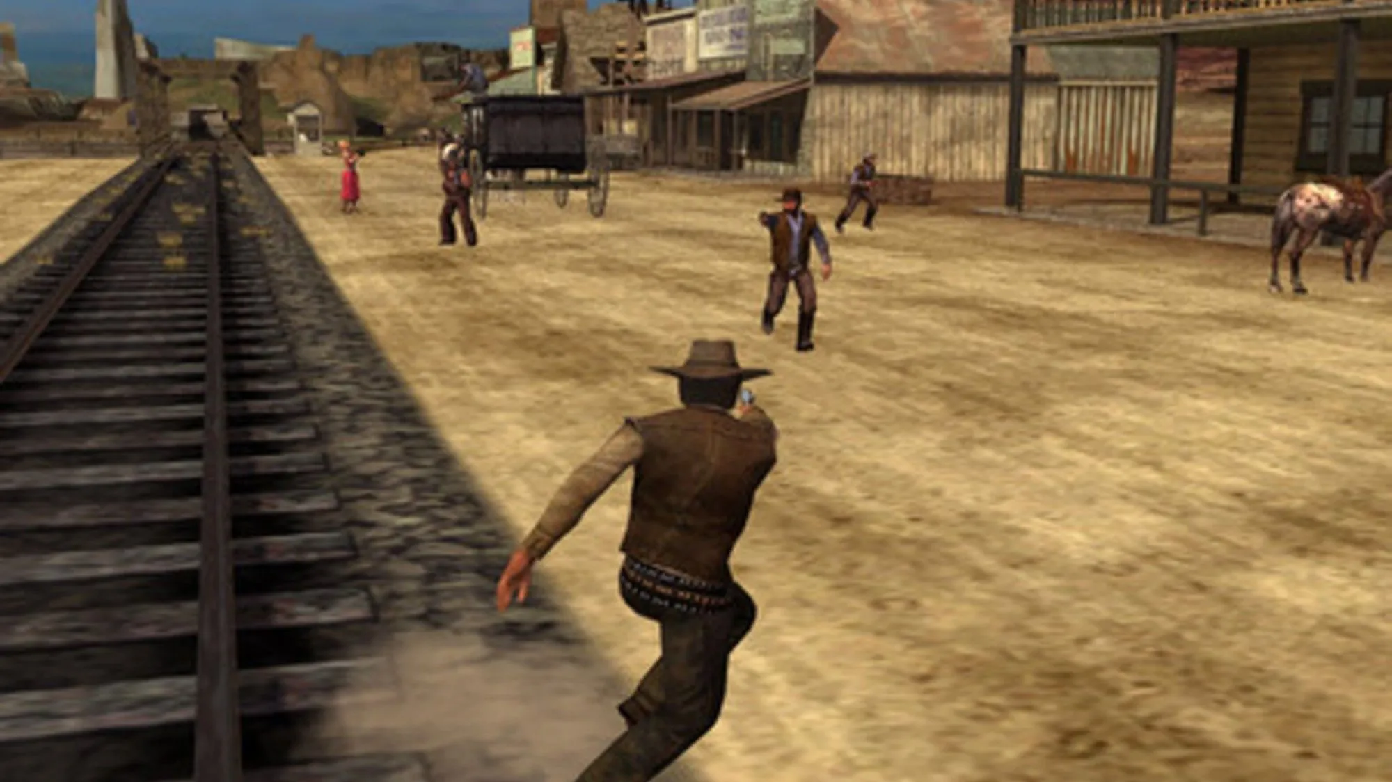 Screenshot game Gun mô tả cảnh chiến đấu trong bối cảnh miền Tây hoang dã