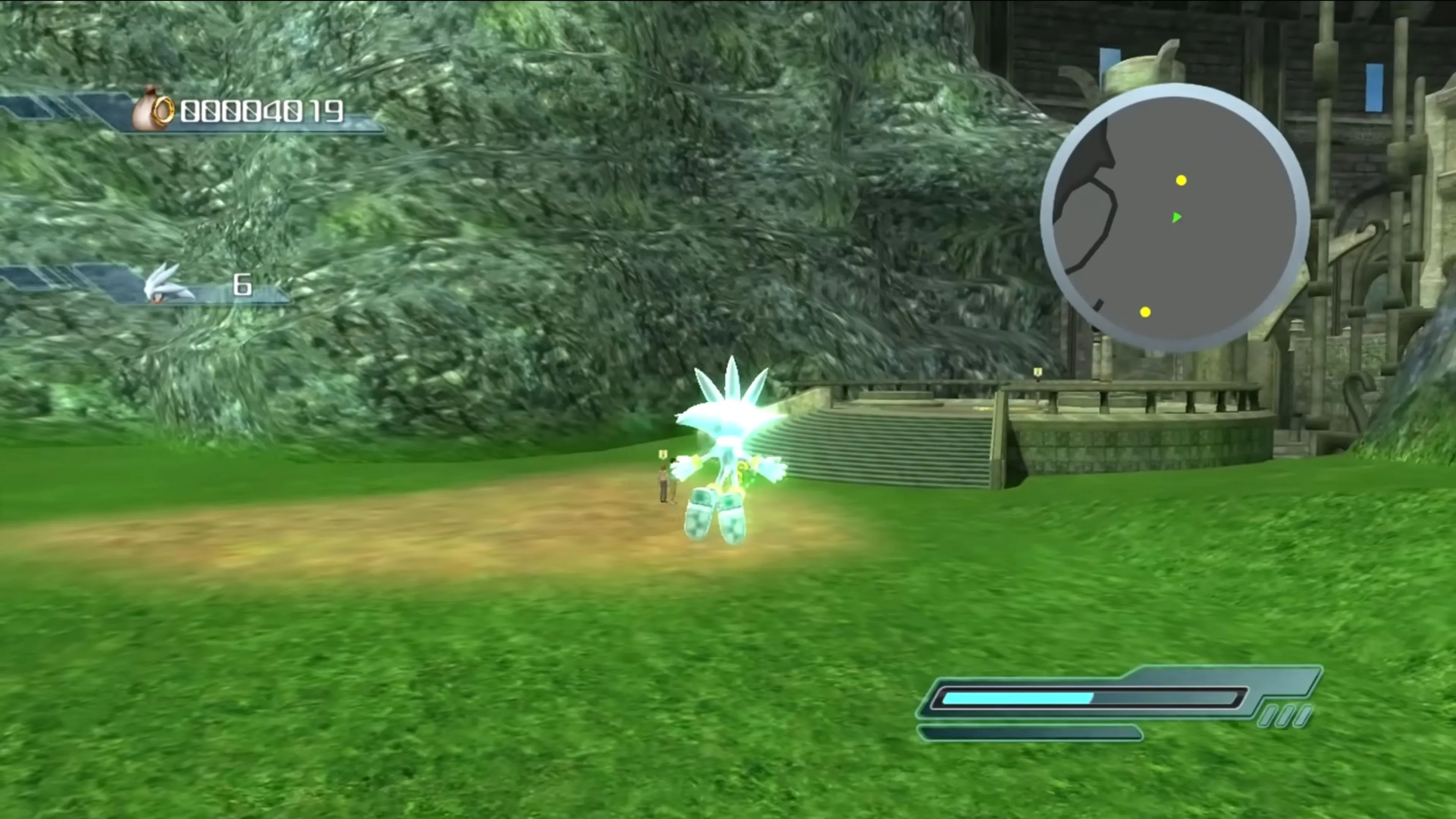 Silver đang bay lượn trên khu vực cỏ xanh trong Sonic the Hedgehog (2006)