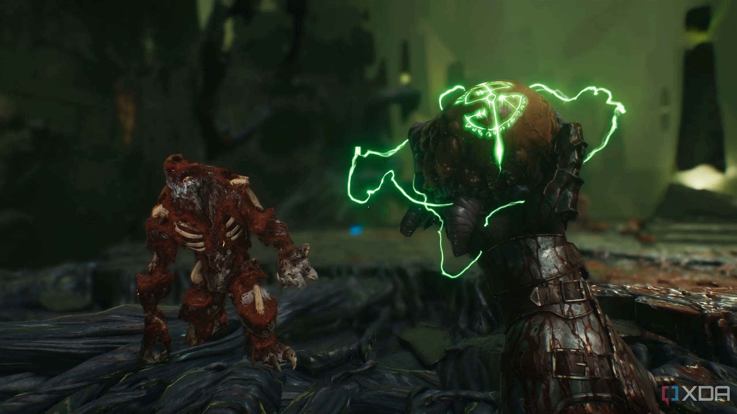 Slayer đang cầm Demonic Essence tăng giáp tối đa trong Doom The Dark Ages Chương 15