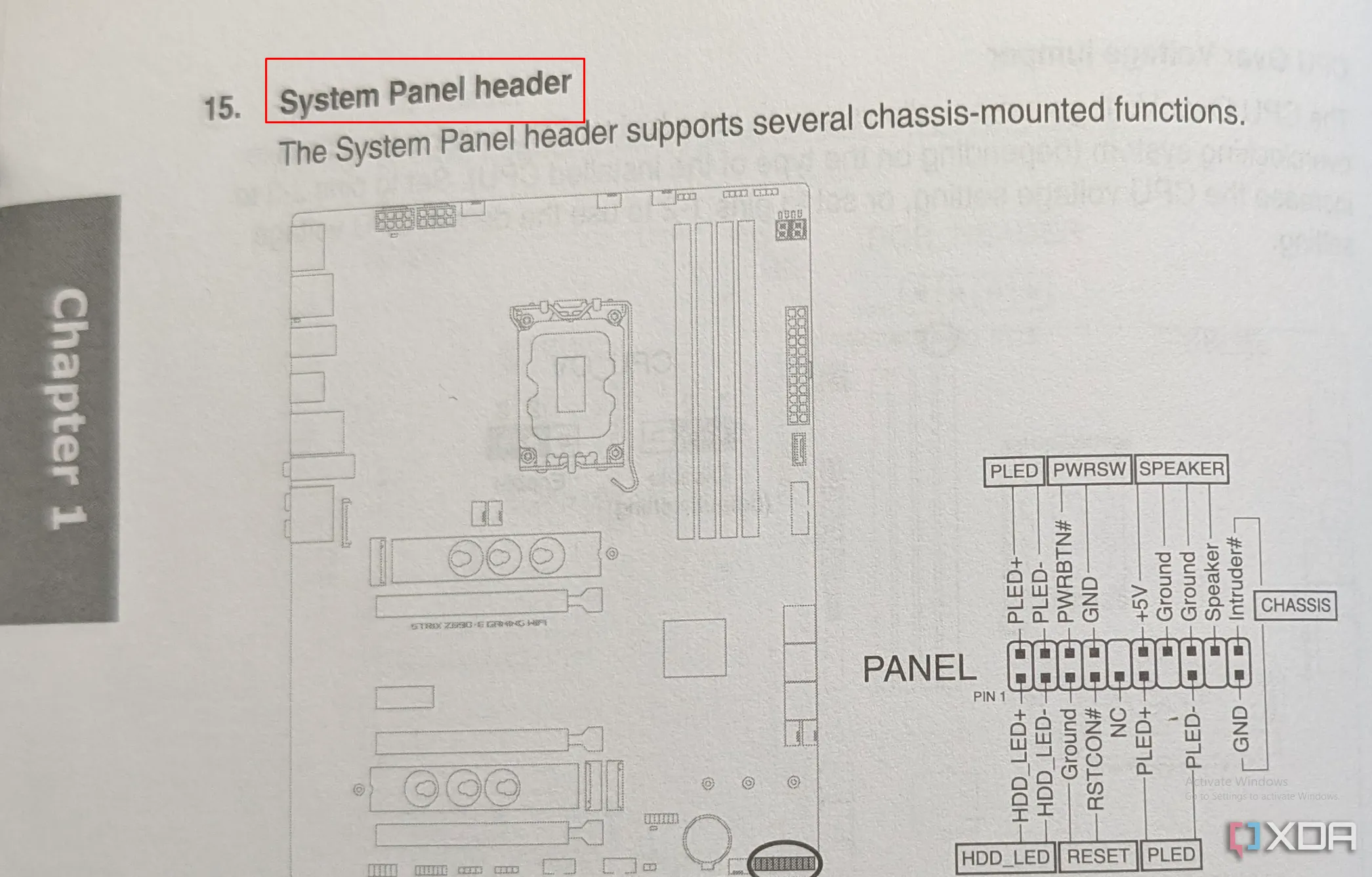 Sơ đồ System Panel Header trong sách hướng dẫn sử dụng bo mạch chủ