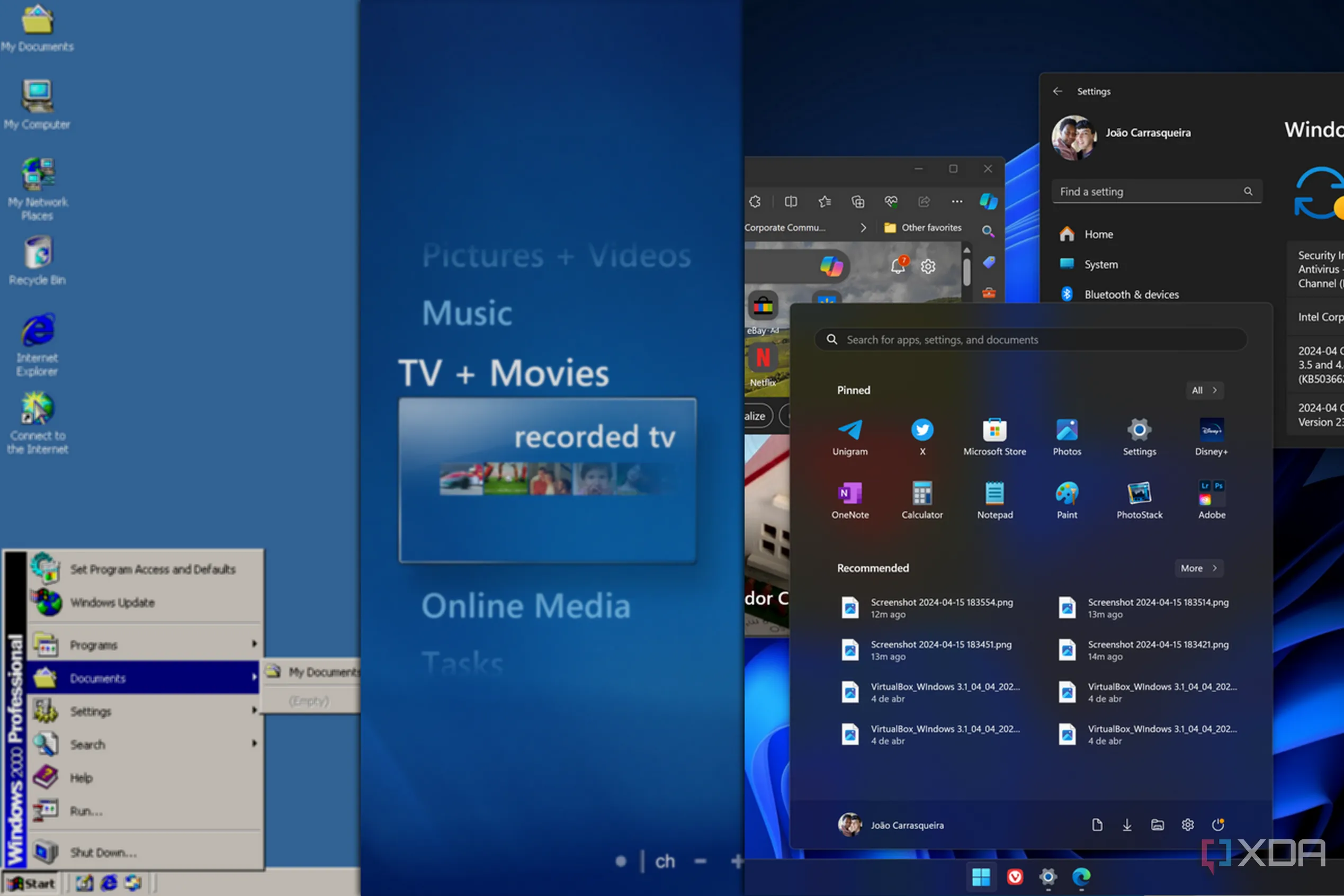 So sánh giao diện Windows 2000, Windows Vista và Windows 11 thể hiện sự phát triển qua các thời kỳ