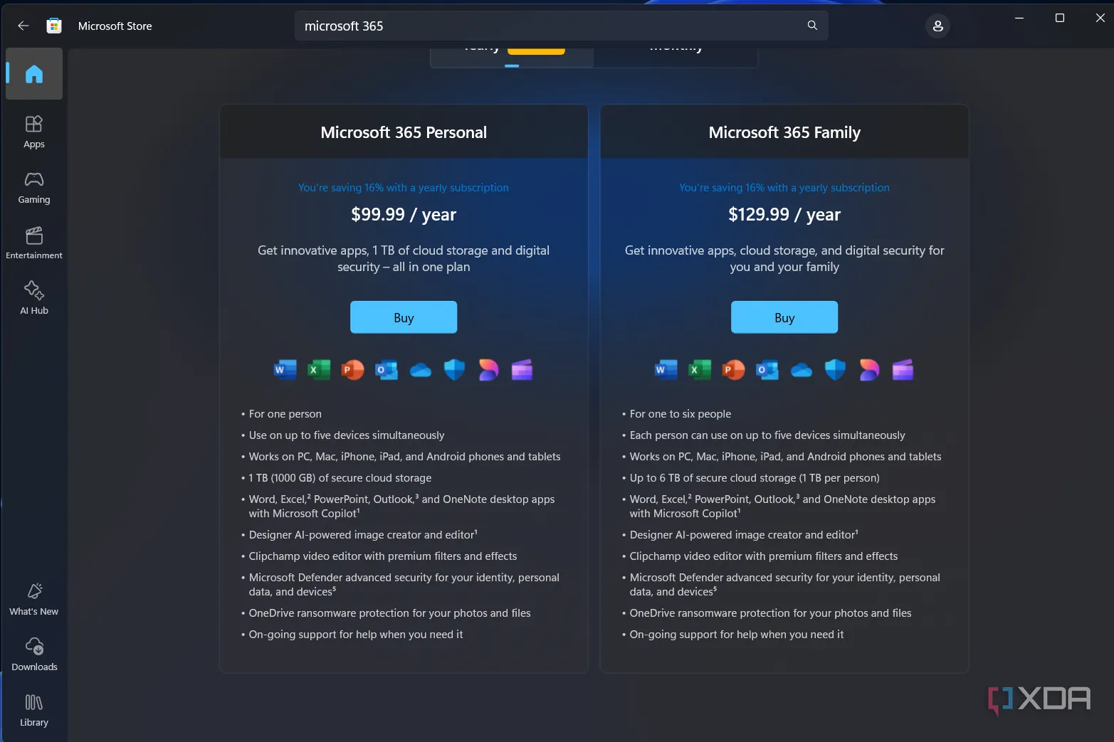 So sánh hai gói Microsoft 365 Personal và Family