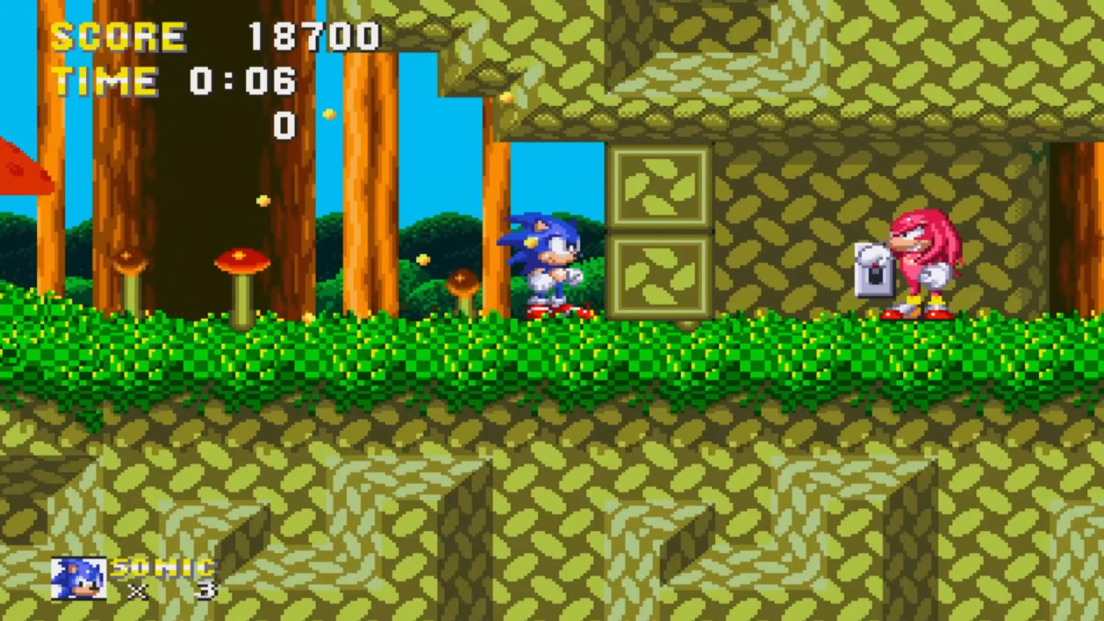 Sonic the Hedgehog đang lướt qua màn chơi đầy tốc độ trong Sonic &amp; Knuckles, tựa game platformer huyền thoại của Sega Genesis