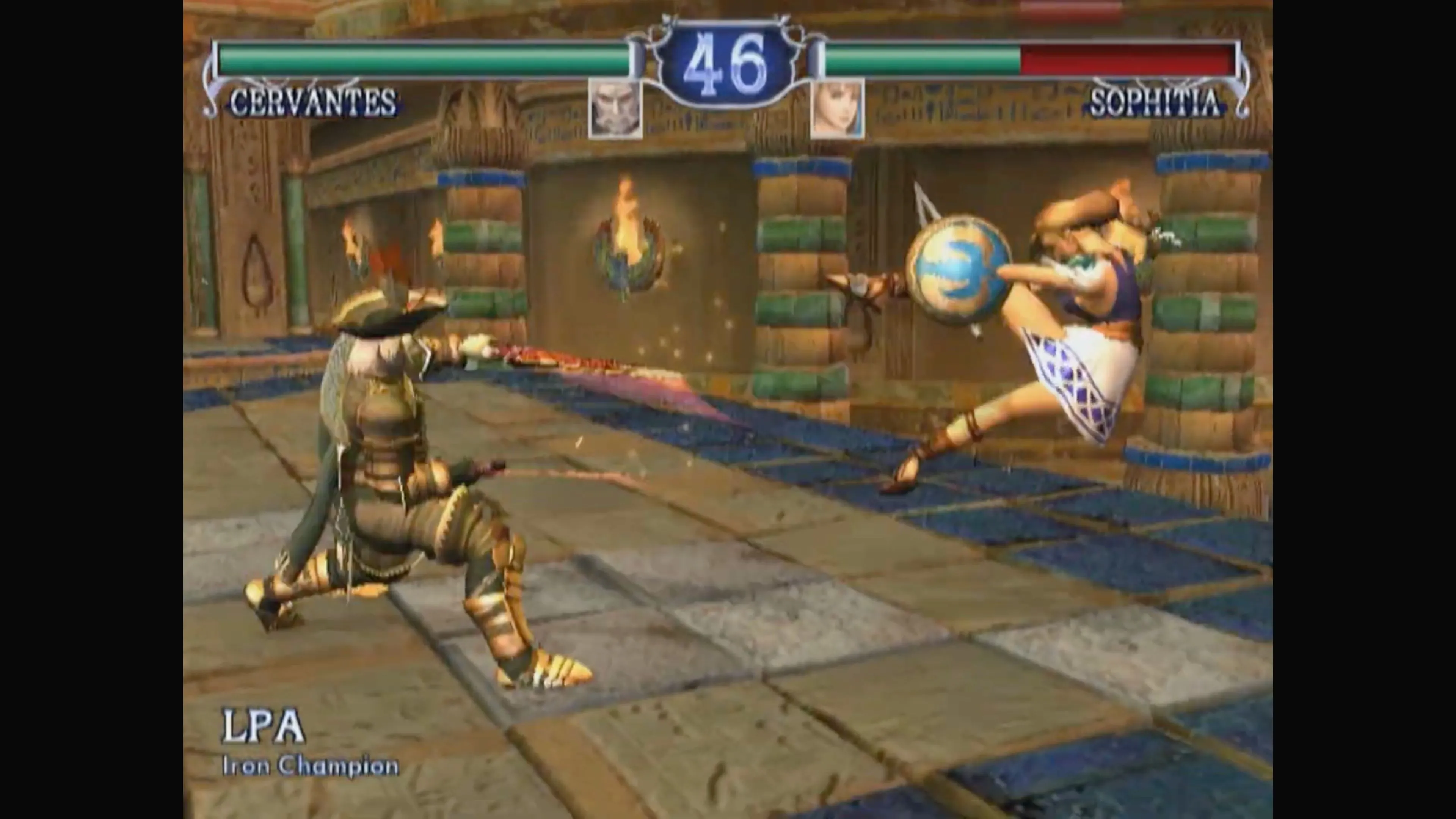 Soulcalibur II ảnh chụp màn hình game 4: Cảnh một nhân vật tung đòn tấn công đặc biệt với hiệu ứng ánh sáng