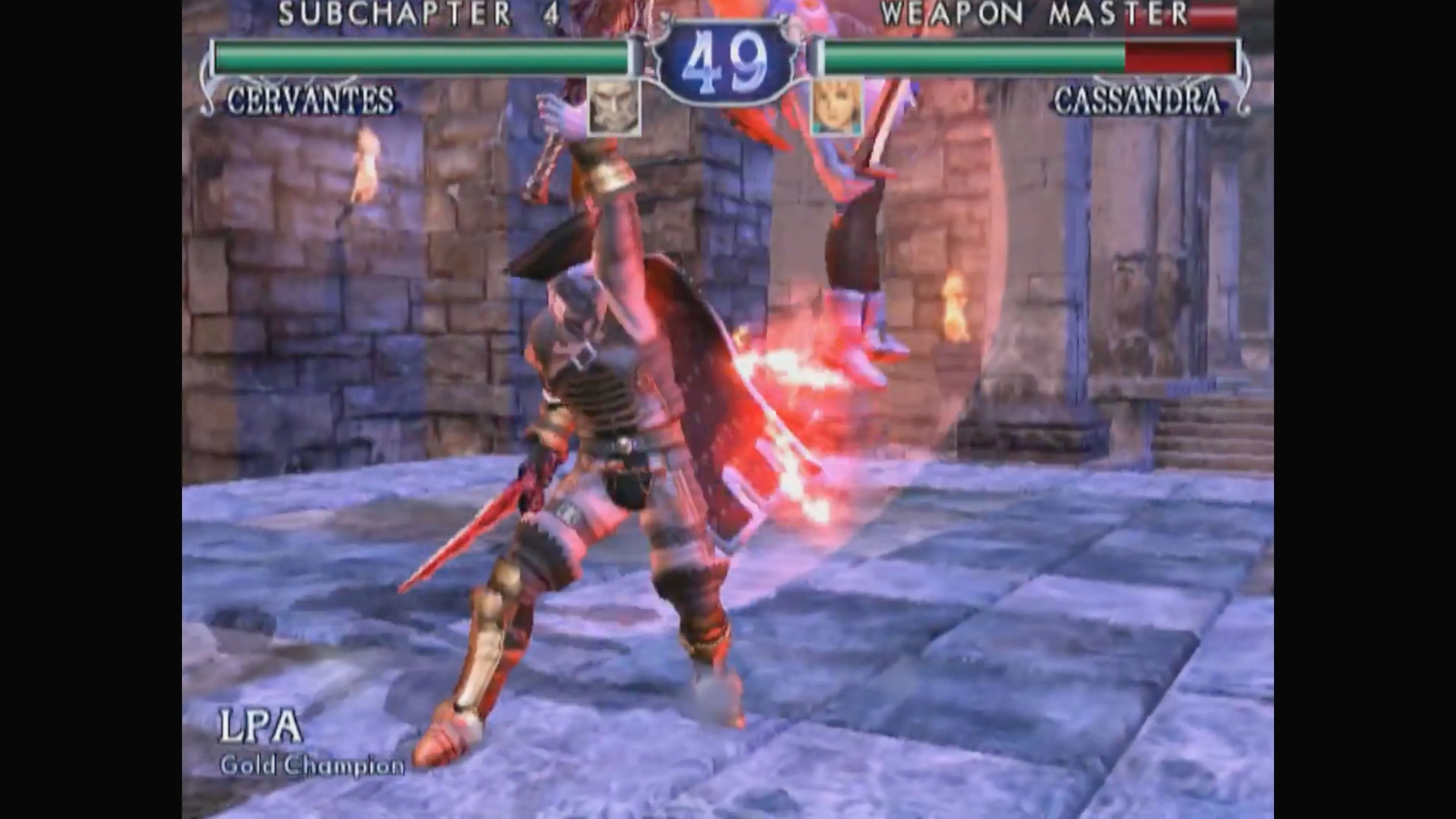 Soulcalibur II ảnh chụp màn hình game 5: Hai đấu sĩ đang thực hiện một pha đỡ đòn nhanh gọn