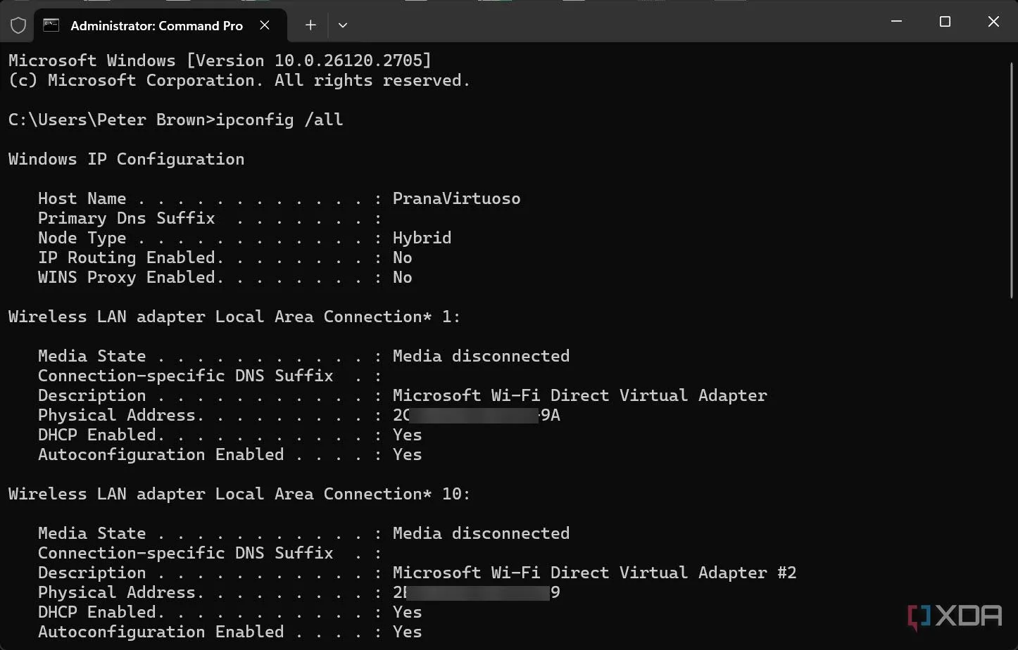 Sử dụng lệnh ipconfig /all để xem thông tin mạng chi tiết
