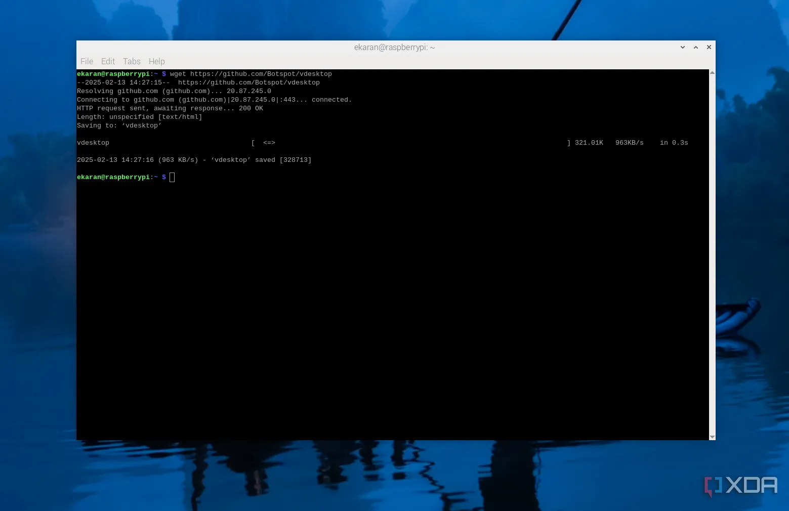 Sử dụng lệnh wget để tải ứng dụng Vdesktop từ GitHub về Raspberry Pi, ví dụ cho việc biên dịch từ mã nguồn.