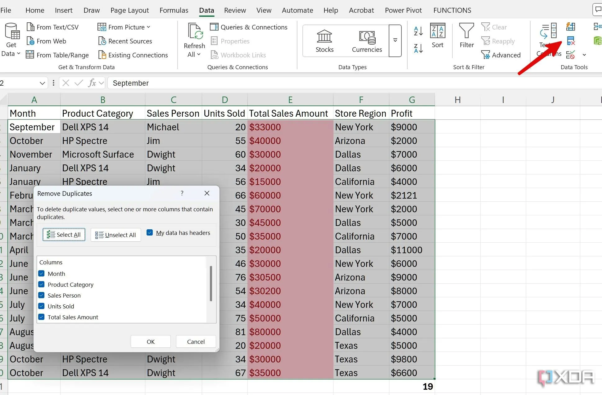Sử dụng tính năng Remove Duplicates trong Excel để loại bỏ các hàng dữ liệu trùng lặp