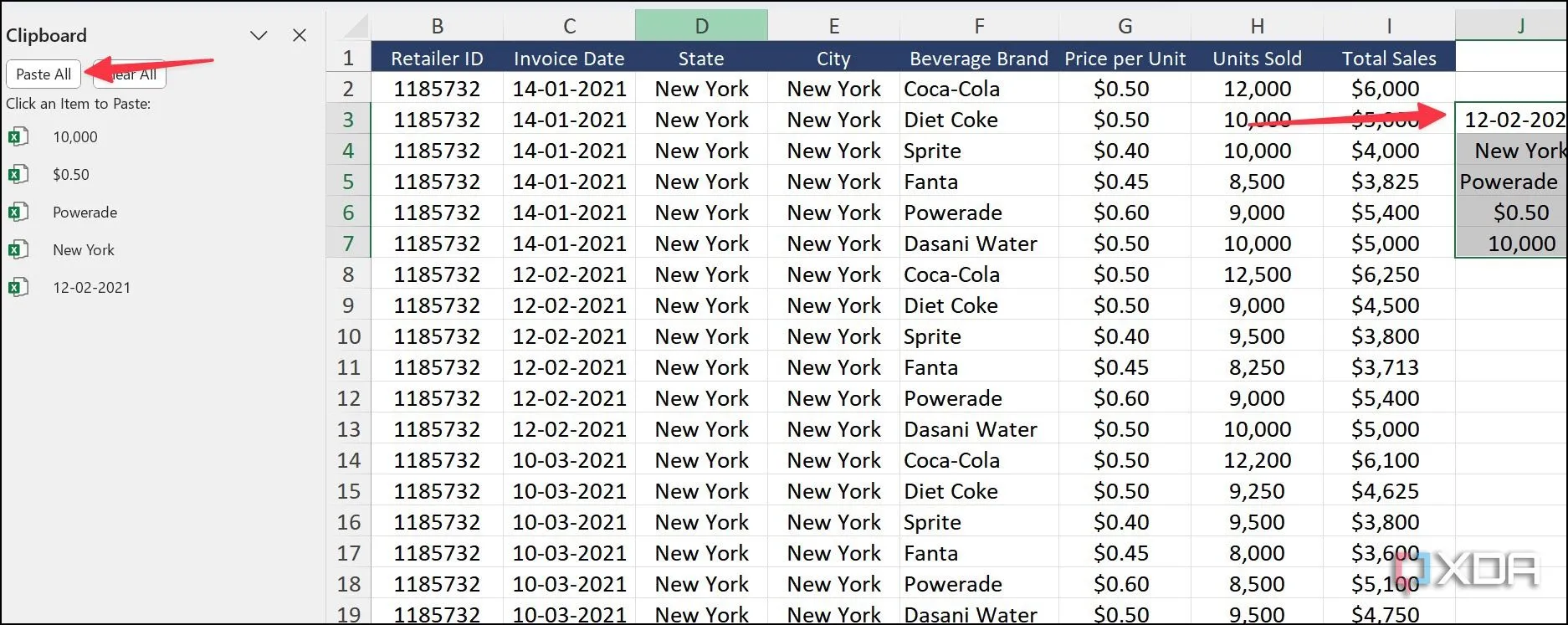 Sử dụng tùy chọn Paste All (Dán tất cả) từ Clipboard trong Excel