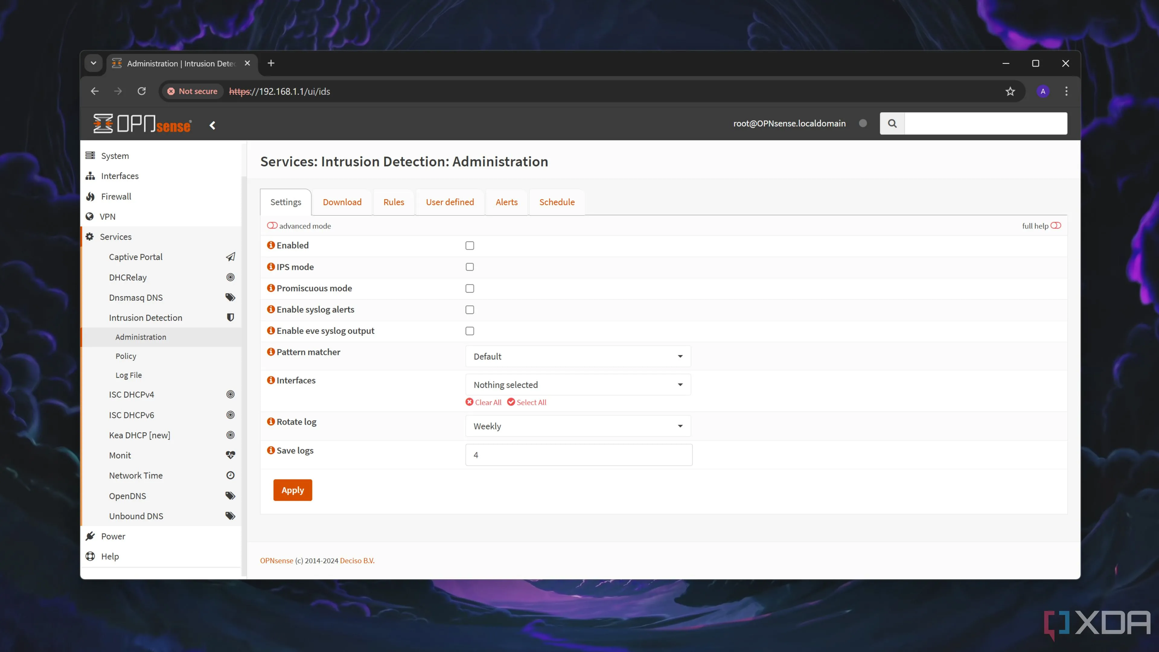 Tab Intrusion Detection trong giao diện web OPNsense